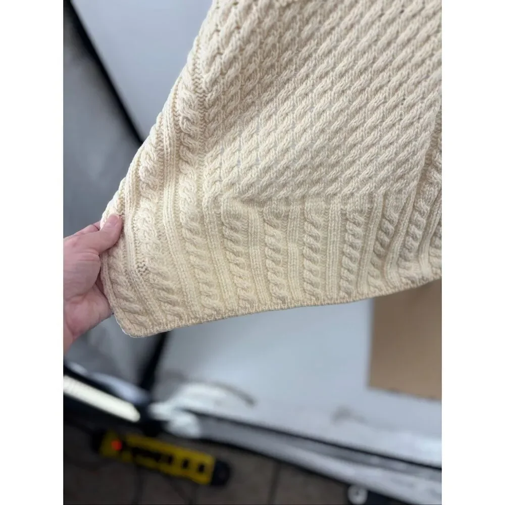 Carraig Donn Merino Wool Cable Knit Poncho Cape Turtleneck OS Made in Ireland